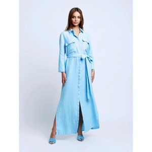 NWT L’agence women’s XL Cameron linen shirt dress Baltic see blue belted slit